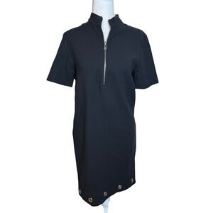 Belstaff Black Grommet Detail Short Sleeve Zip Henley Cocktail Dress Sz 38 US 10